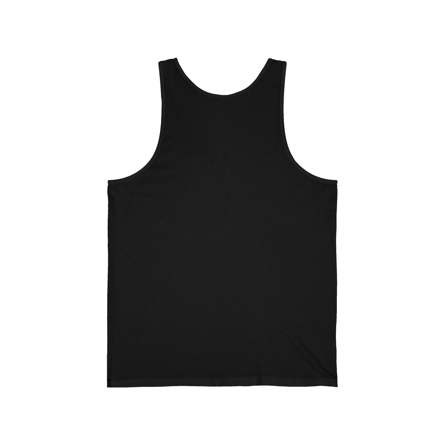 The plain back of a black tank top.