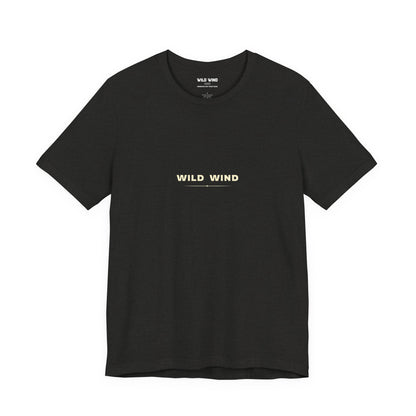 Black t-shirt with 'WILD WIND' text on a white background