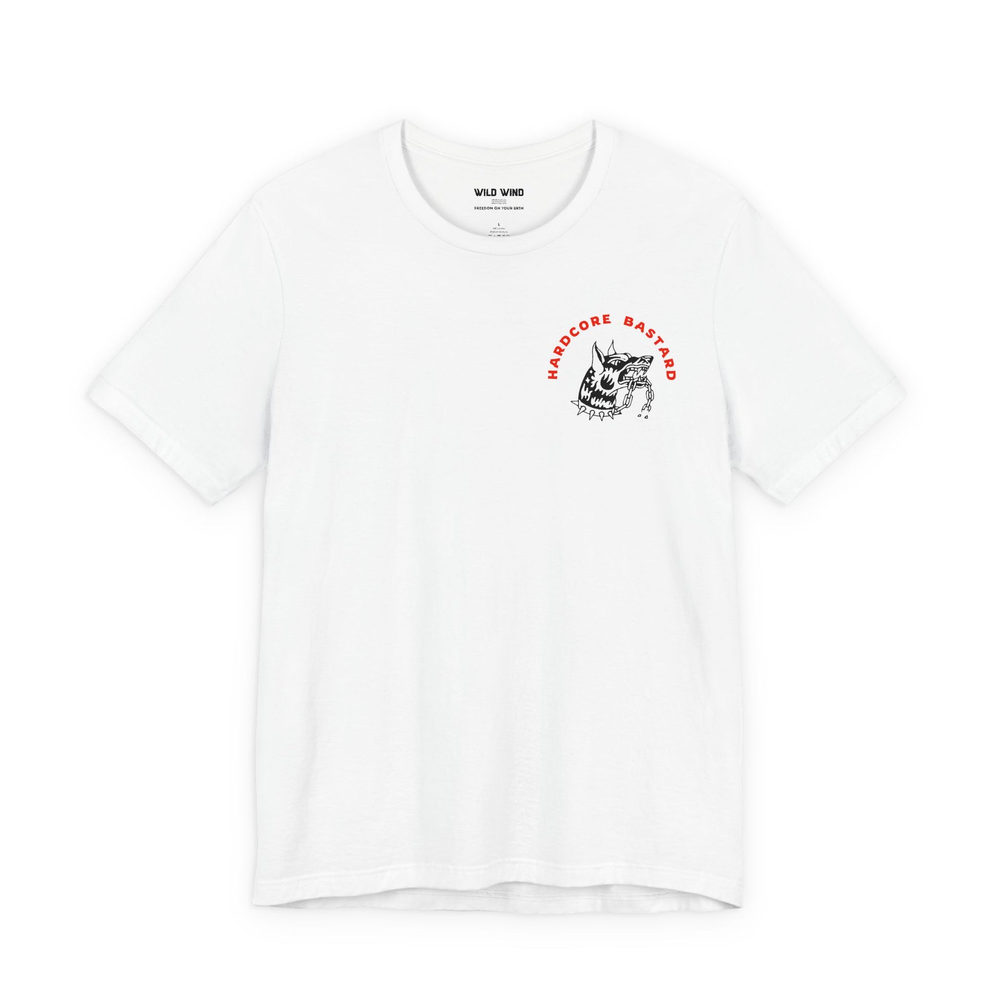White t-shirt with ahardcore bastard dog on it