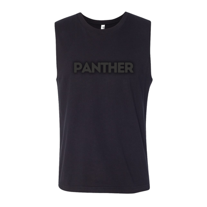 Black sleeveless shirt with 'PANTHER' text on a white background