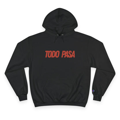 Black hoodie with 'TODO PASA' text in red on a white background