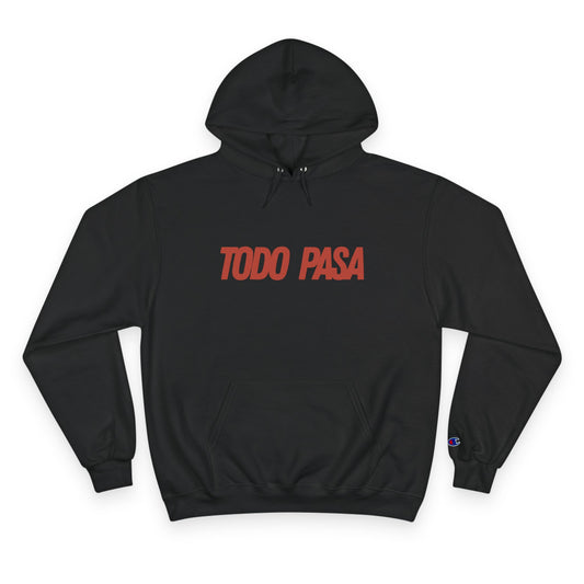 Black hoodie with 'TODO PASA' text in red on a white background