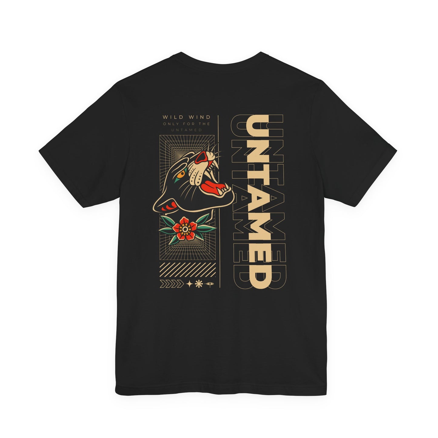 Black t-shirt with a panther graphic design and 'Untamed' text