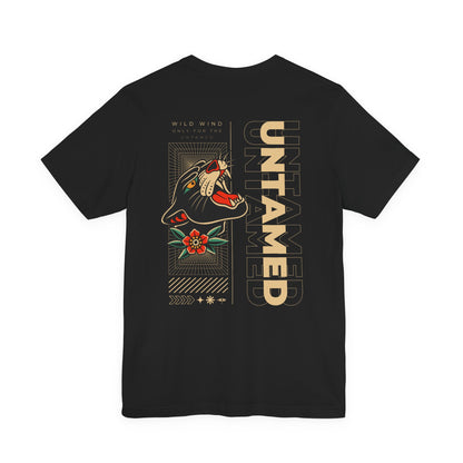 Black t-shirt with a panther graphic design and 'Untamed' text