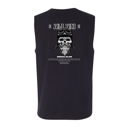 Black sleeveless shirt with a graphic design on the back featuring a skull.