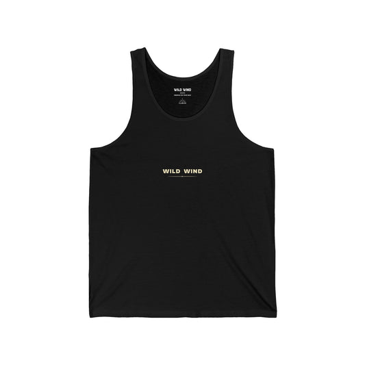 A black tank with a minimalistic white 'Wild Wind'